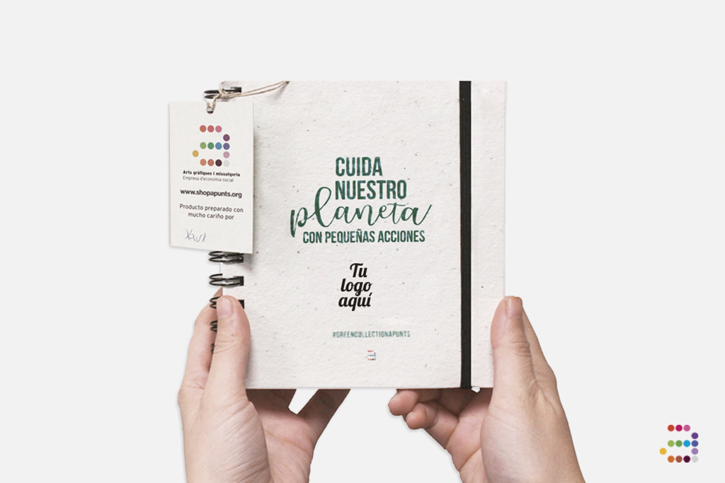 Libreta cuadrada con goma y portada de papel de semillas