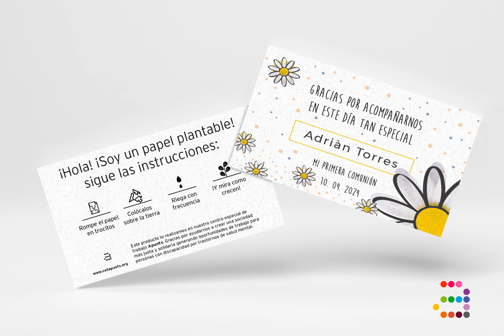 Tarjeta de agradecimiento para comunión Margarita ¡en papel plantable! - Imagen 2