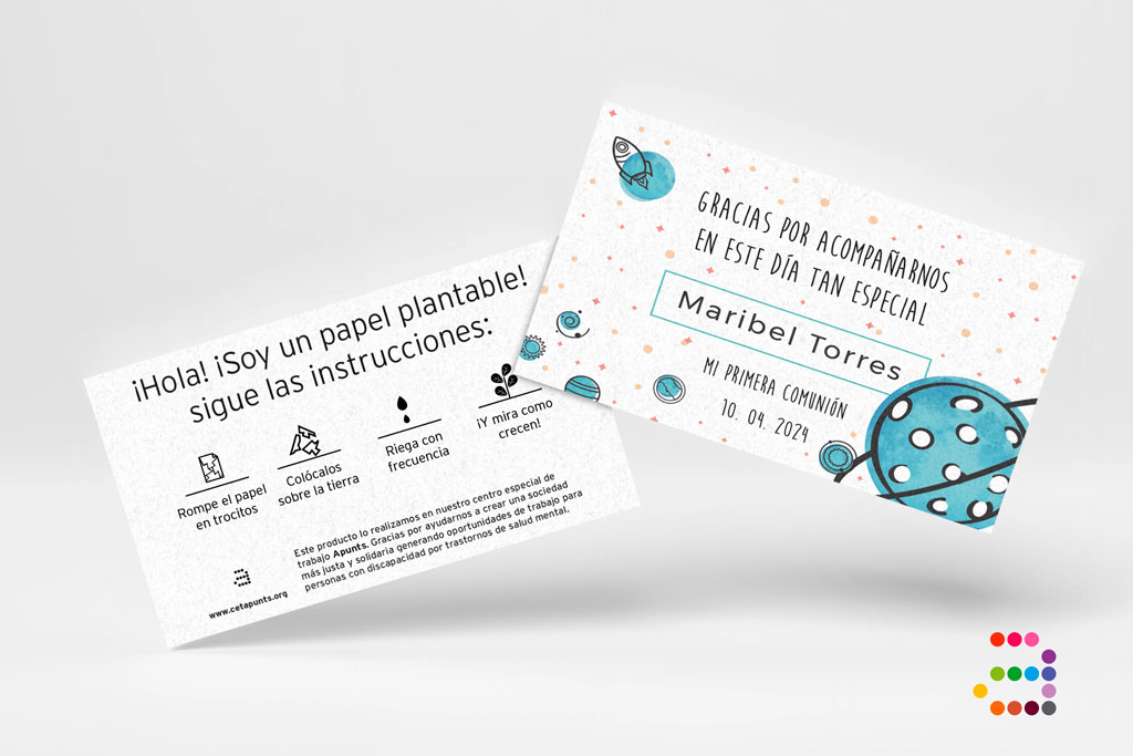 Tarjeta de agradecimiento para comunión Planeta ¡en papel plantable! - Imagen 2