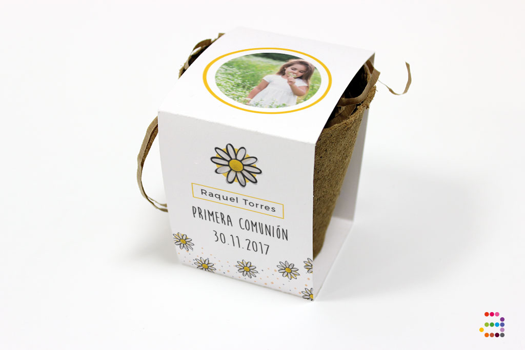 Maceta con semillas para comunión Margarita
